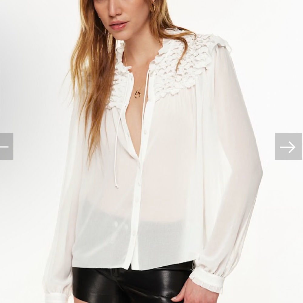 Wilfred White Ruffled Women's Blouse, White, Size L